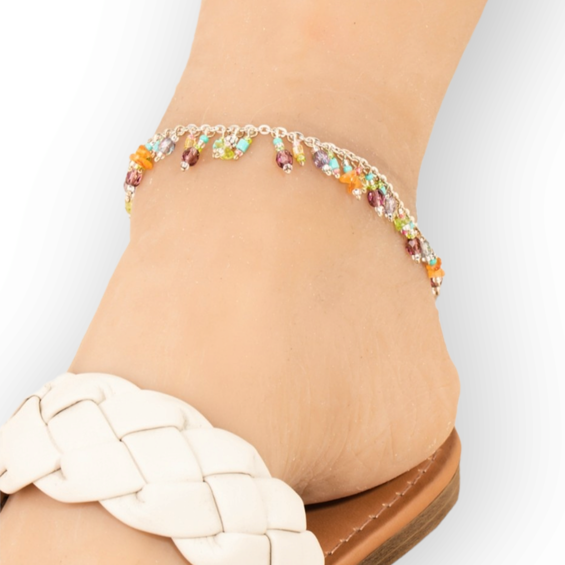Mini Stone Beaded Fringe Chain Anklet
With citrine