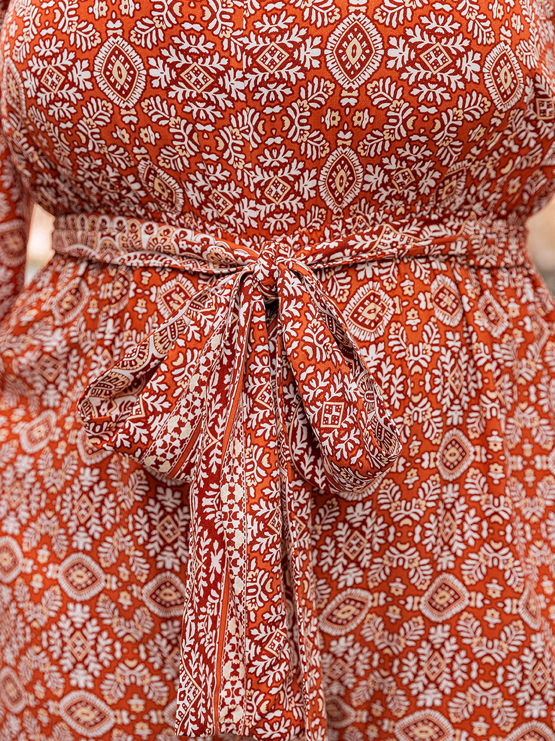 Printed V-Neck Tie Front Balloon Sleeve Jumpsuit Plus