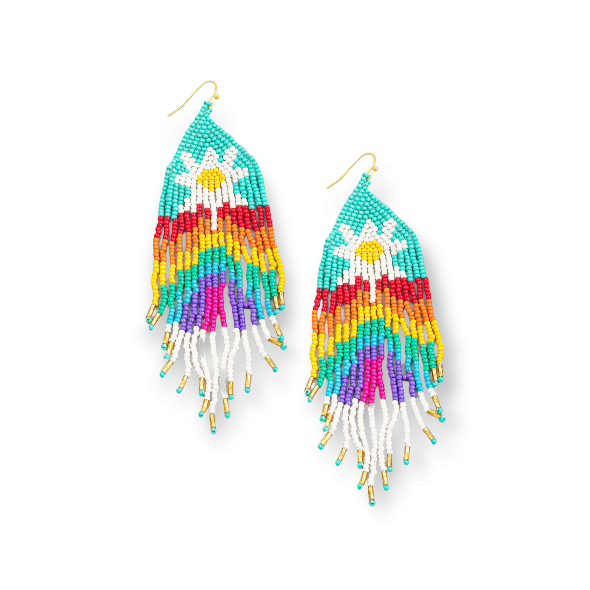 Seed Beaded Rainbow Fringe Earrings
