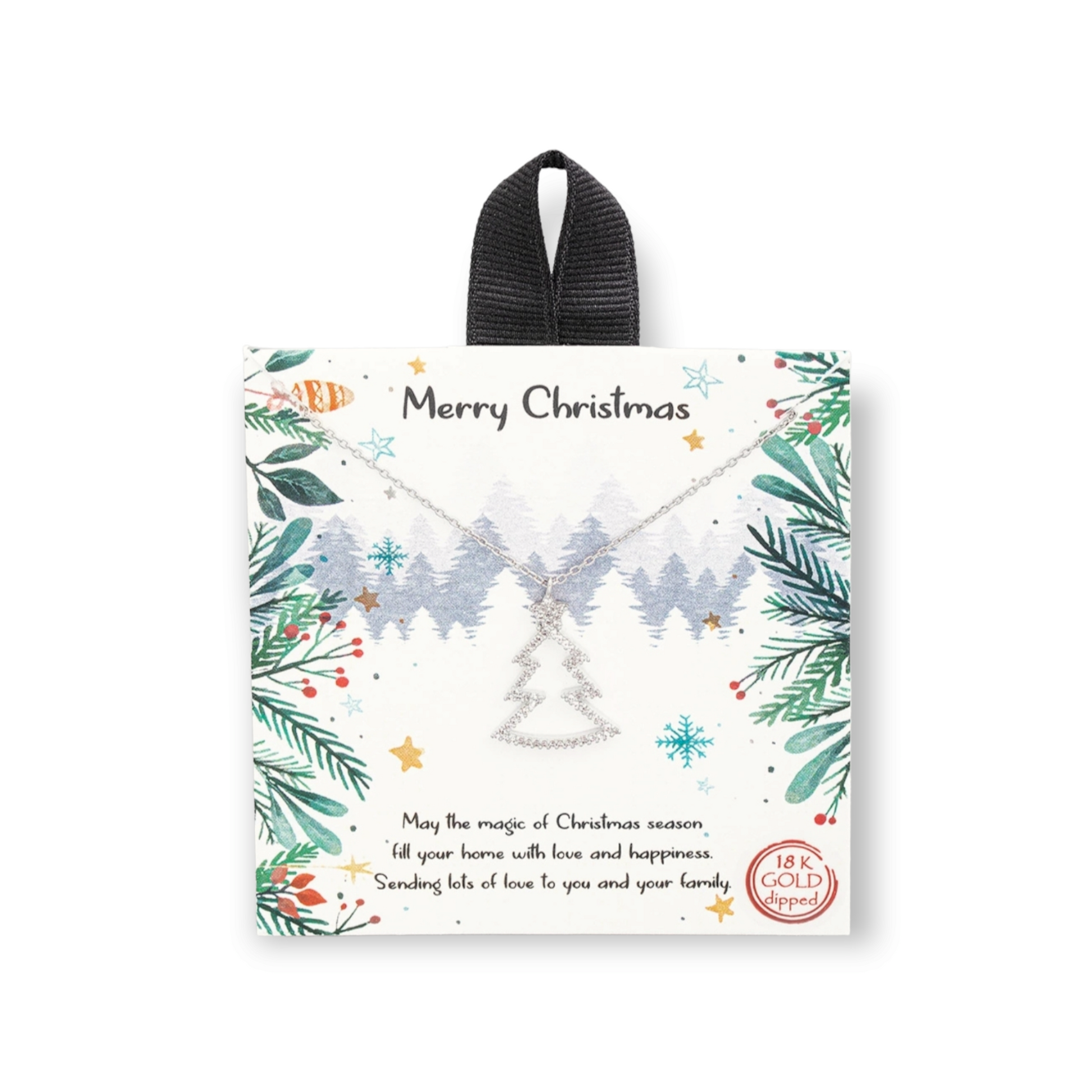 Pave Christmas Tree Outline Charm Necklace
