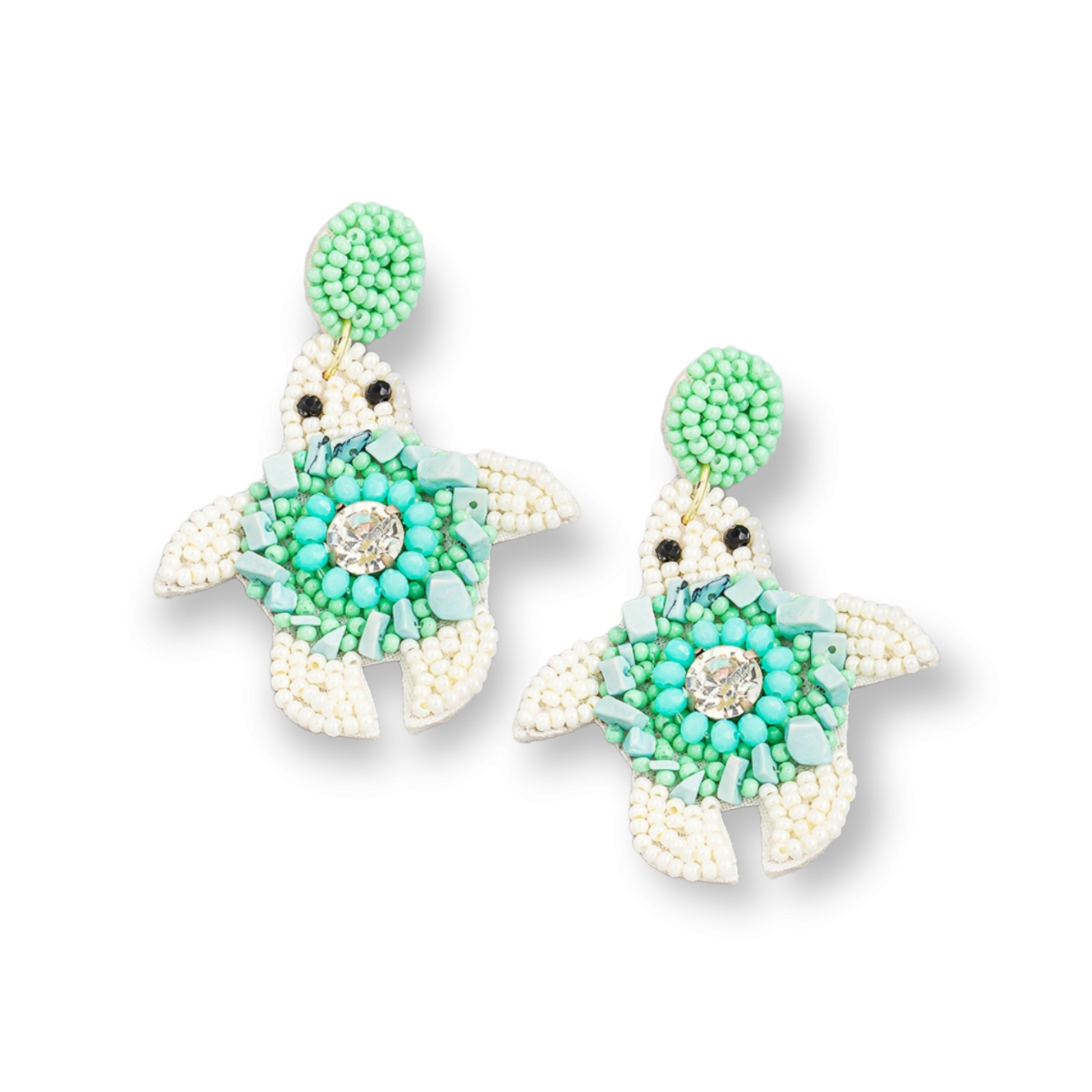 Beaded Pet Turtle Face Drop Earrings
