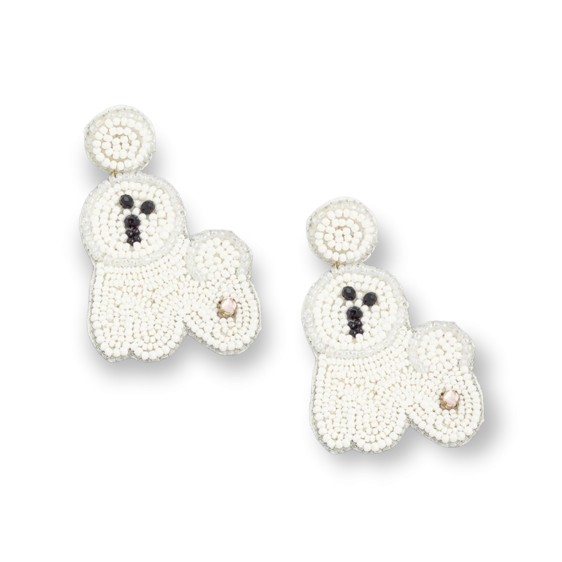 Beaded Poodle Face Drop Earrings