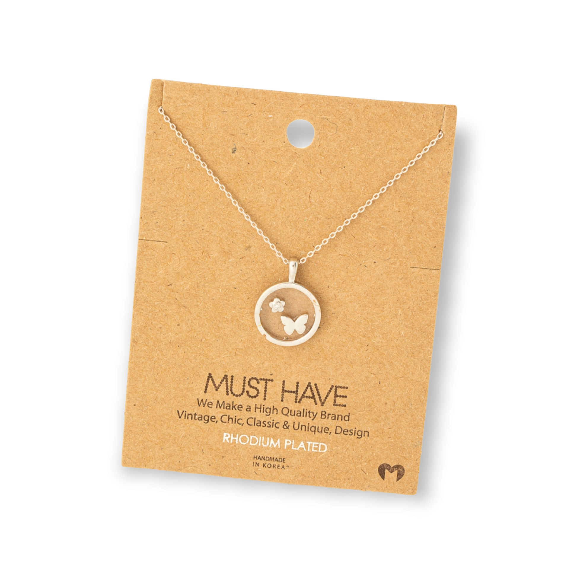 Mini Flower Butterfly Coin Pendant Necklace