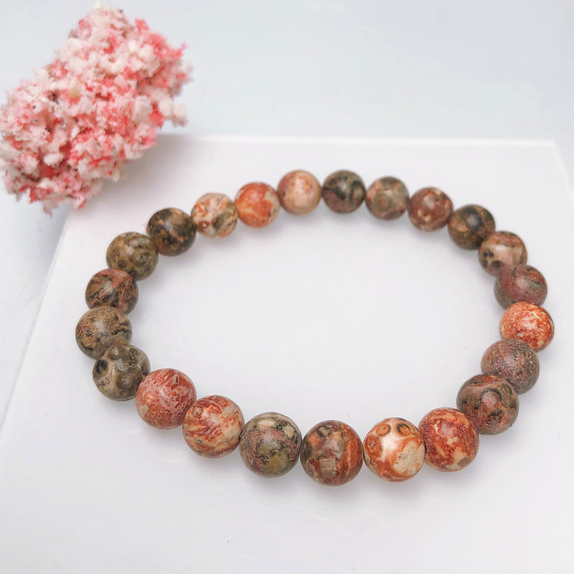 Jasper (Brecciated) Leopard Fossil 8mm Bead Stretch Bracelet