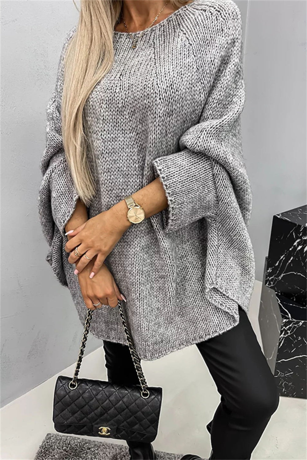 Round Neck Batwing Sleeve Sweater