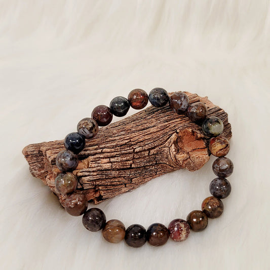 Jasper (Brecciated) Leopard Fossil 8mm Bead Stretch Bracelet