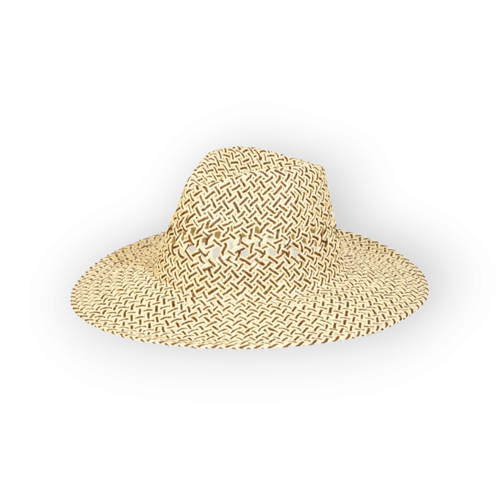 Basket Weave Straw Sun Hat tan and ivory