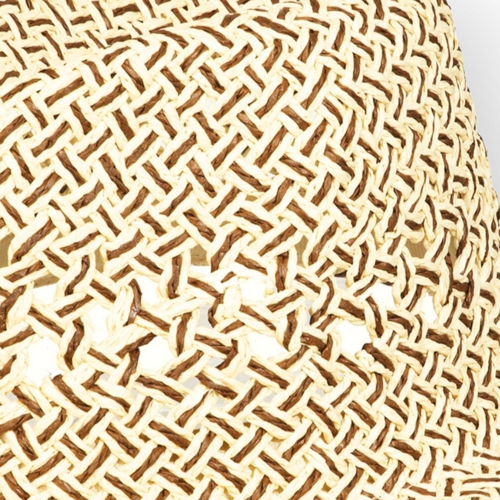 Basket Weave Straw Sun Hat tan and ivory up close