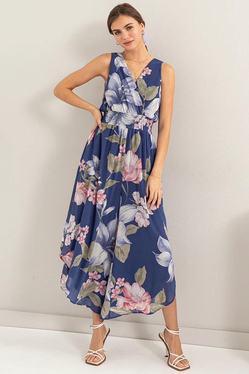 SLEEVELESS CHIFFON FLORAL JUMPSUIT