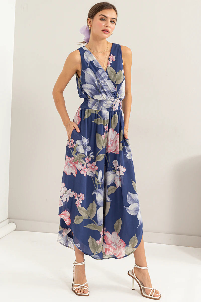 SLEEVELESS CHIFFON FLORAL JUMPSUIT