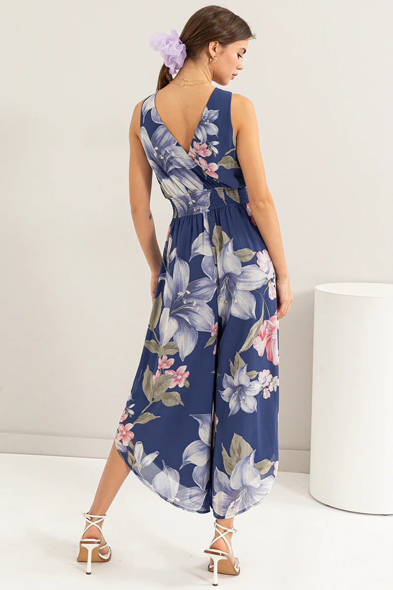 SLEEVELESS CHIFFON FLORAL JUMPSUIT