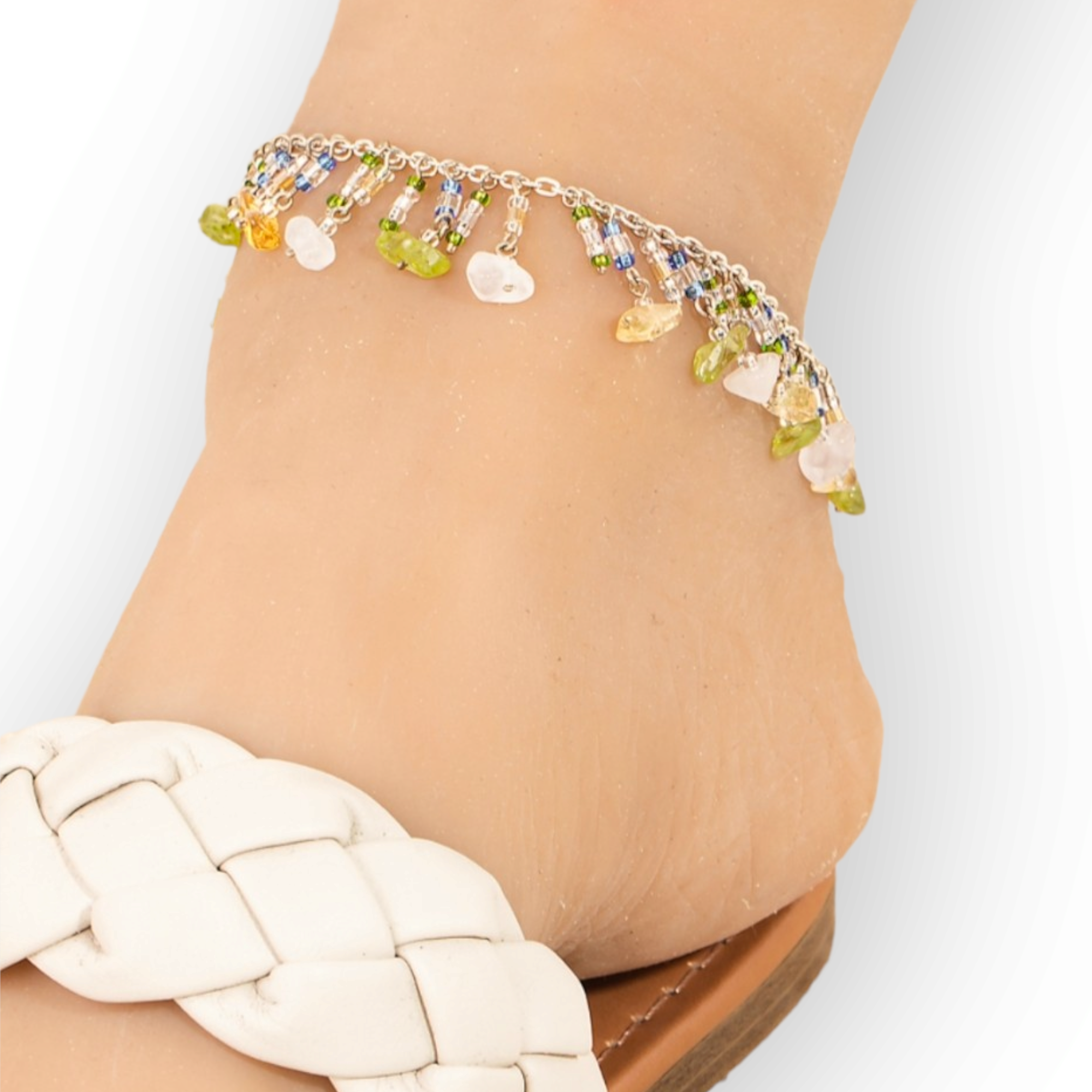 Mini Stone Beaded Fringe Chain Anklet

Peridot