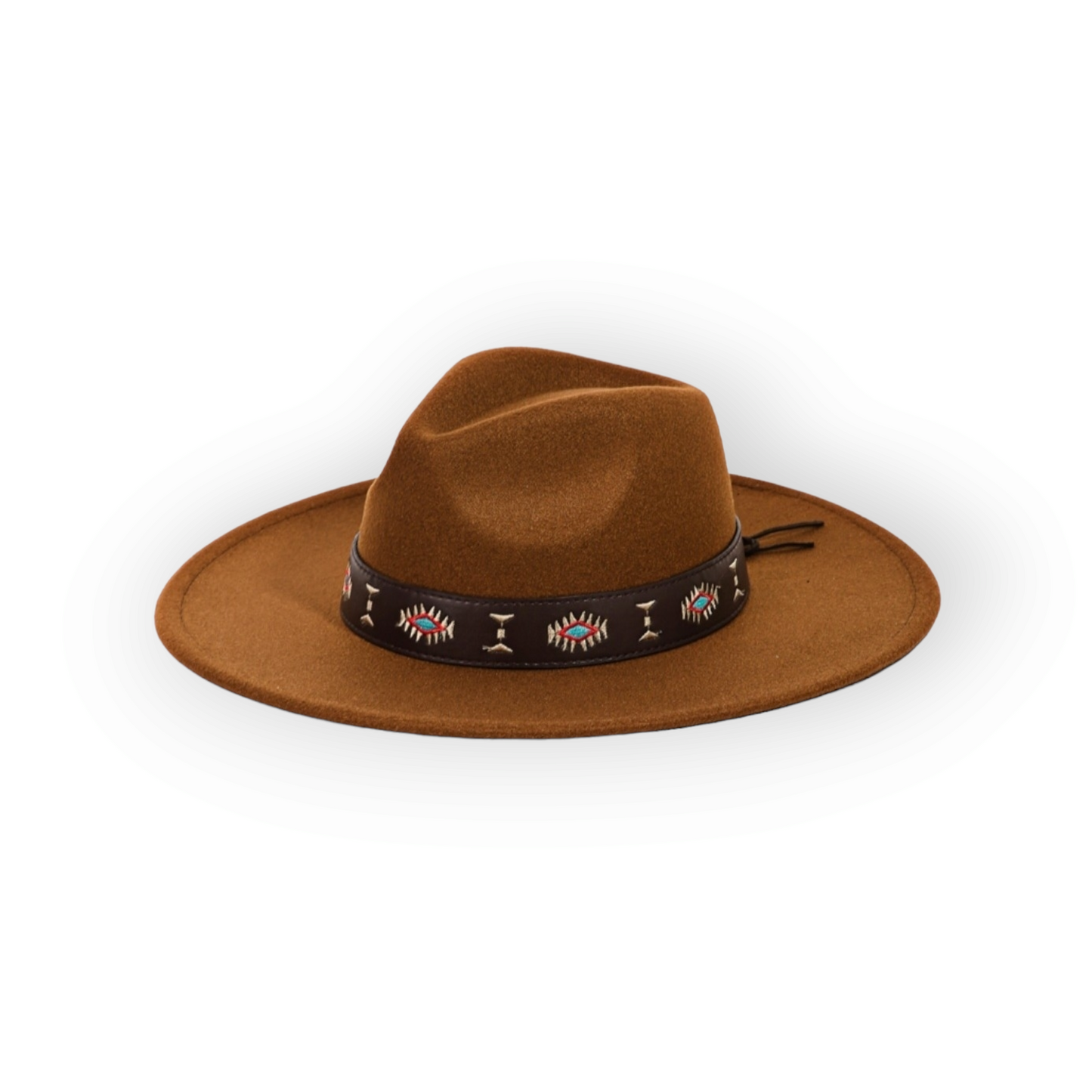 Tribal Boho Design Strap Fedora Hat brown 1