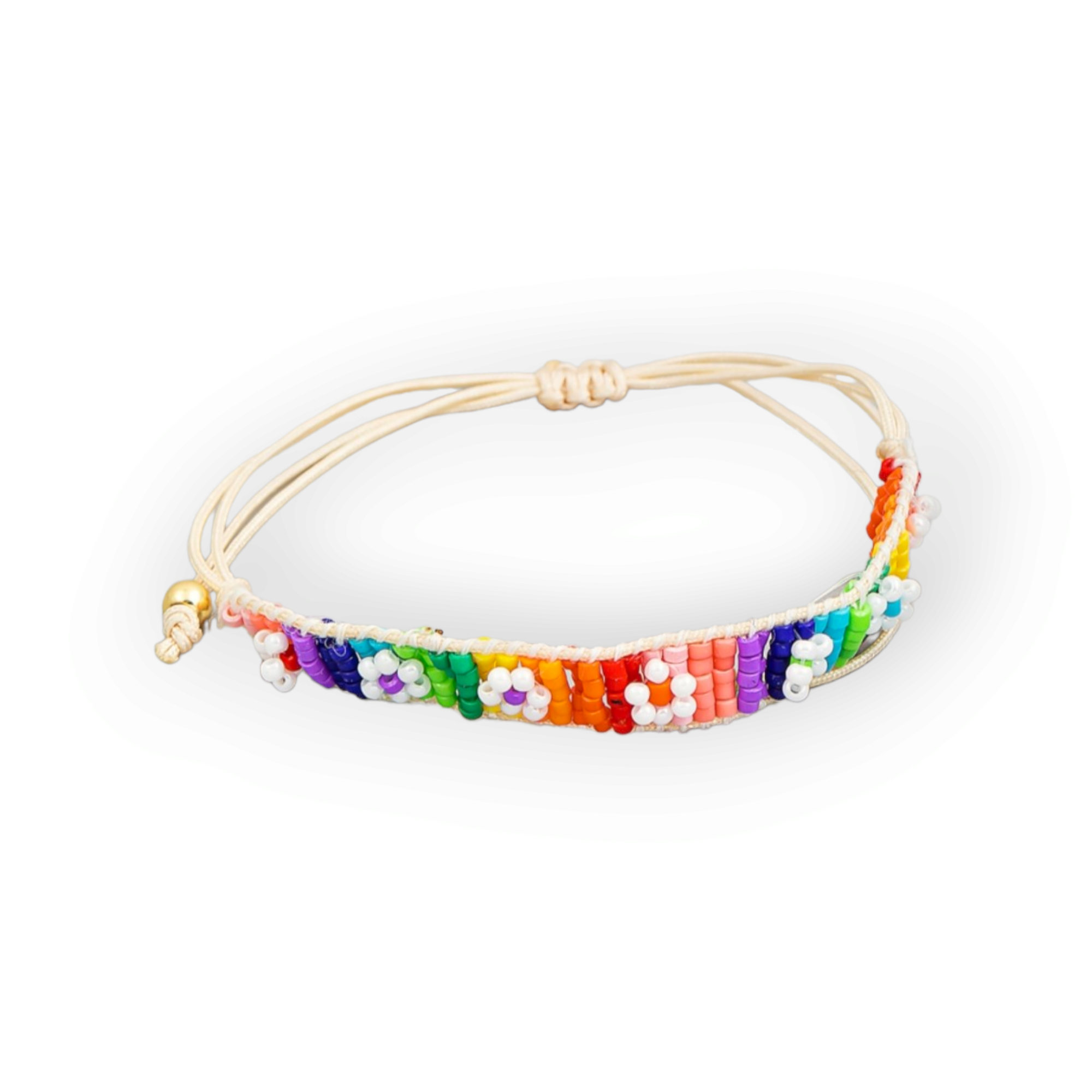 Floral Rainbow Bead Adjustable Bracelet