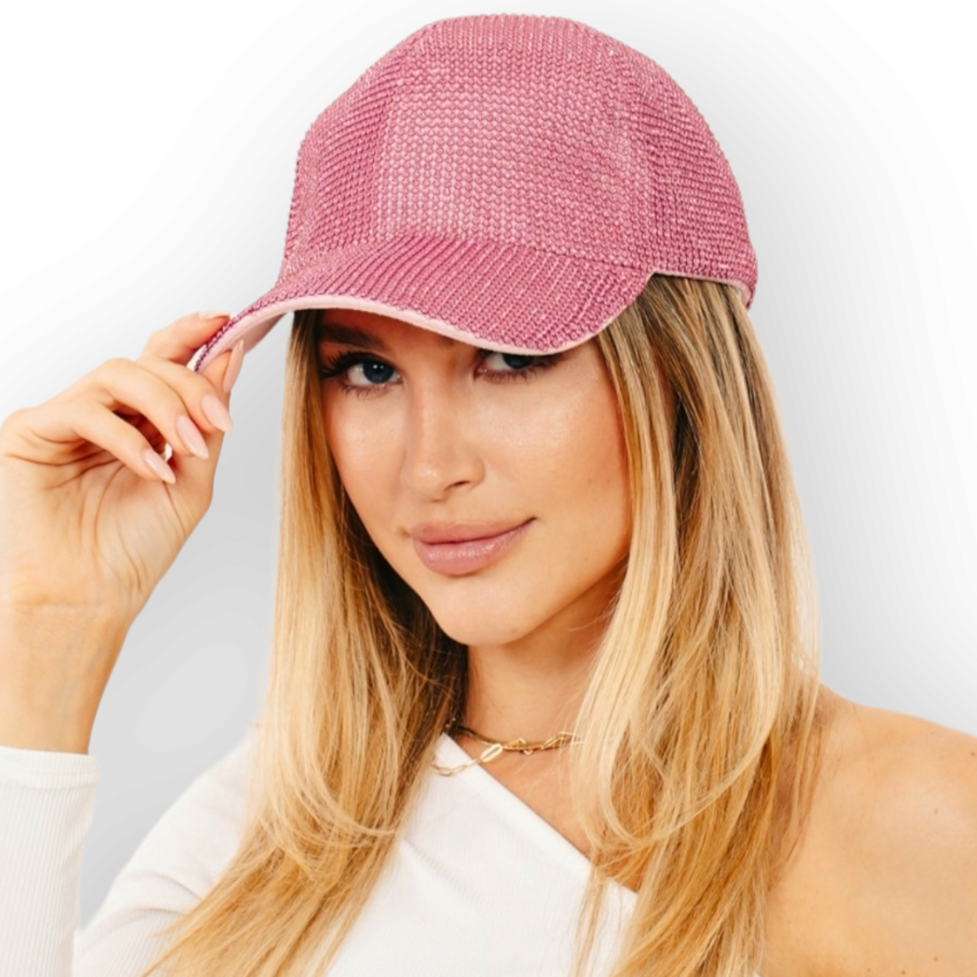 Rhinestone Studded Cap mesh pink