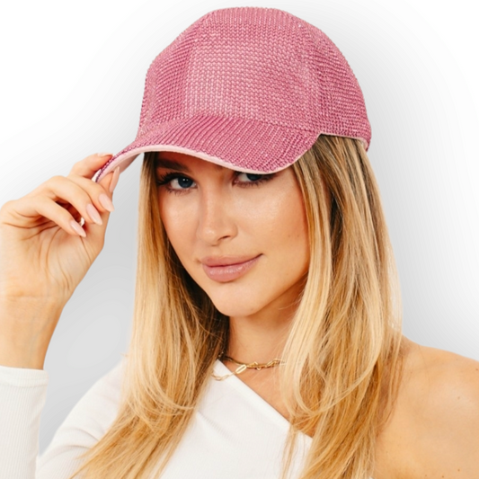 Rhinestone Studded Cap mesh pink