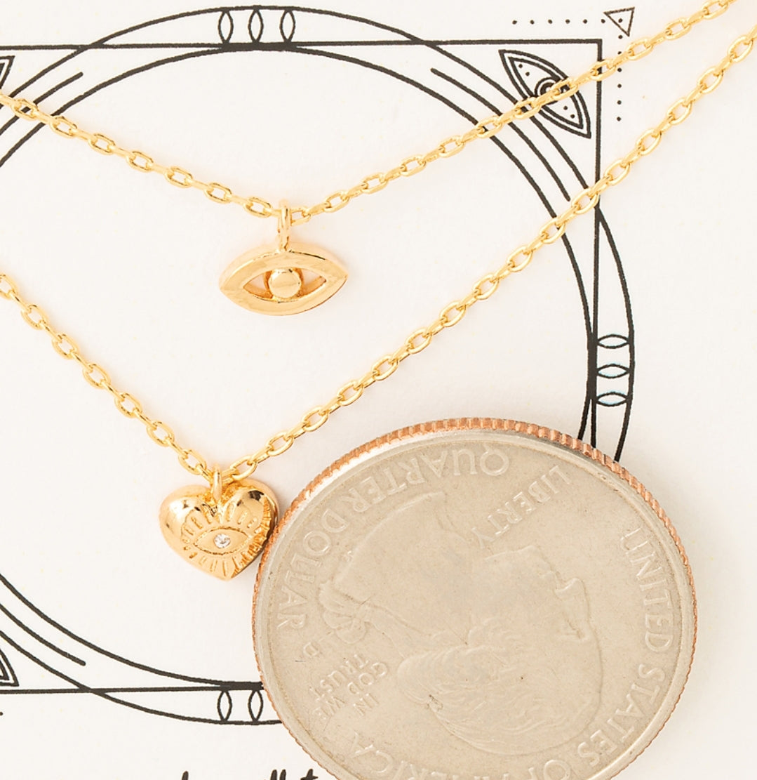 Jealousy Layered Evil Eye Heart Charm Necklace
