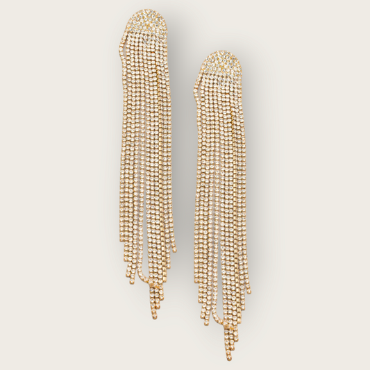 Rhinestone Fringe Fashion Earrings gold