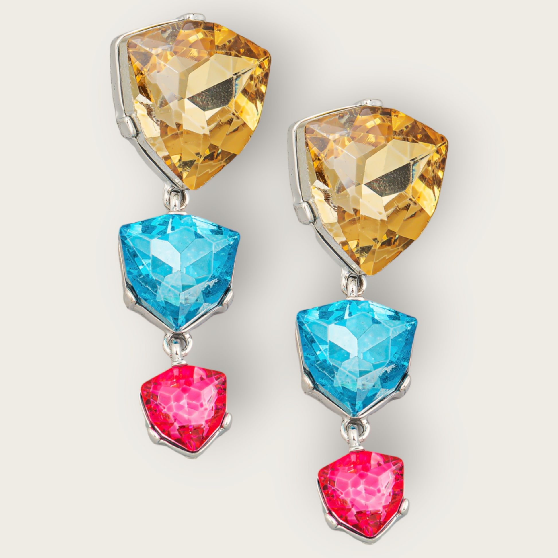 Three Colored Tiered Gem Dangle Earrings