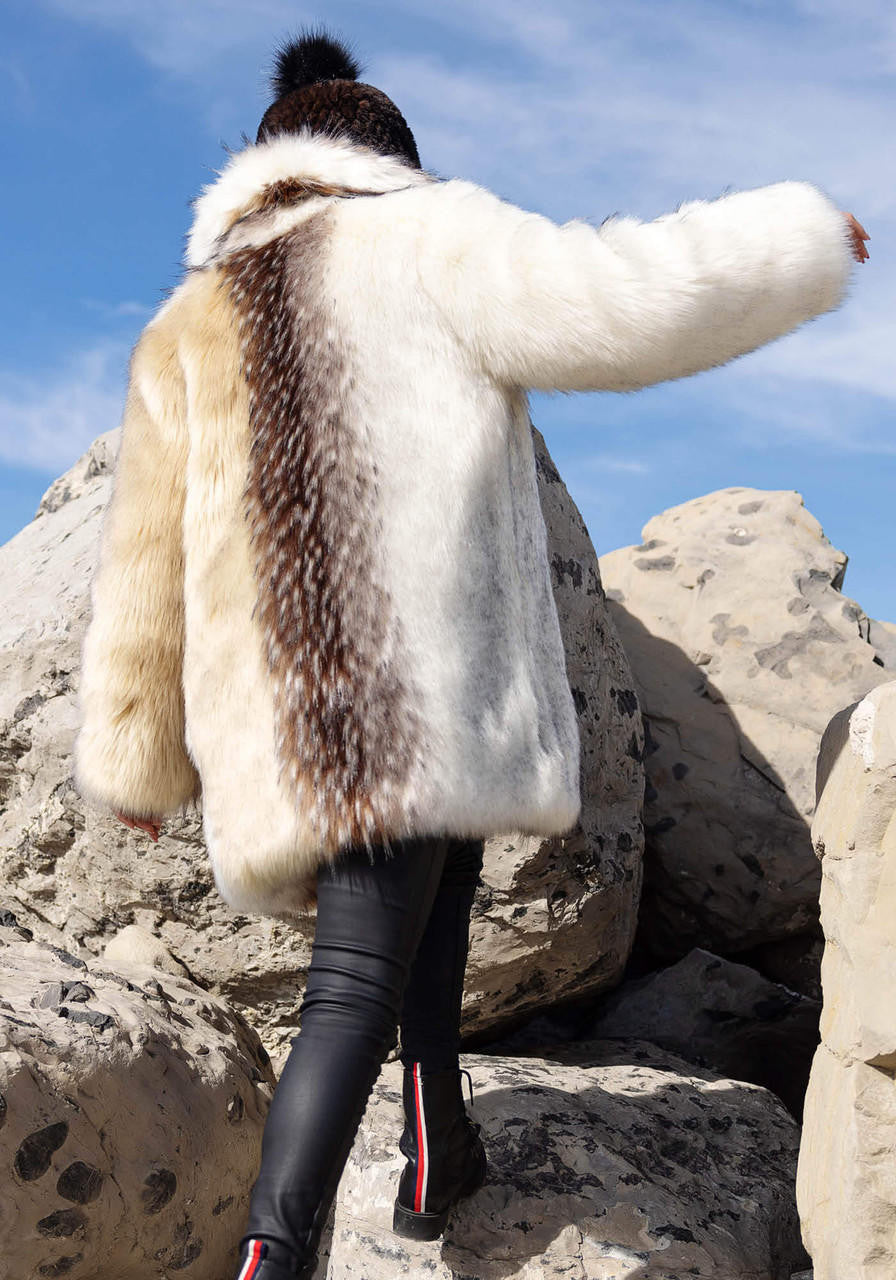 Arctic Wolf Faux Fur Shawl Collar Coat (Back in Stock)