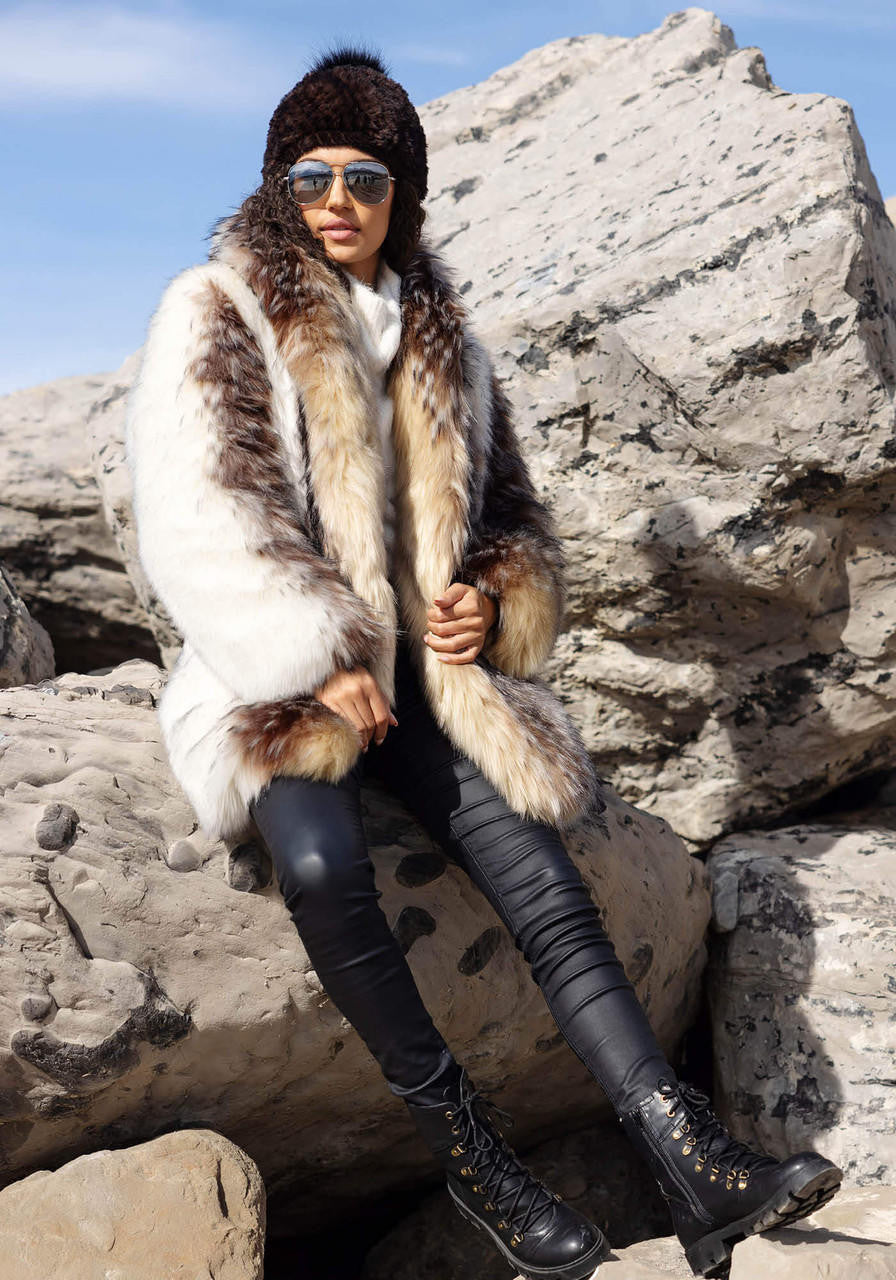 Arctic Wolf Faux Fur Shawl Collar Coat (Back in Stock)