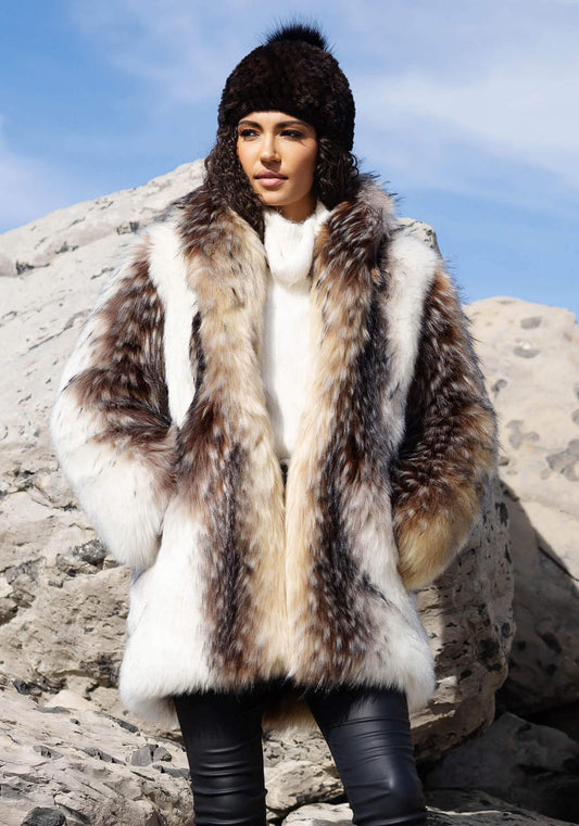 Arctic Wolf Faux Fur Shawl Collar Coat (Back in Stock)