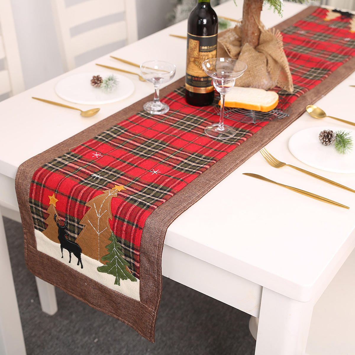 Plaid Christmas Element Table Runner