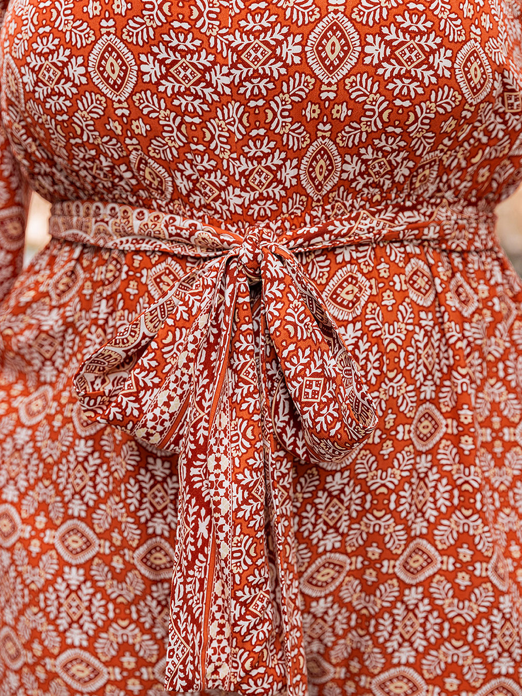 Printed V-Neck Tie Front Balloon Sleeve Jumpsuit Plus