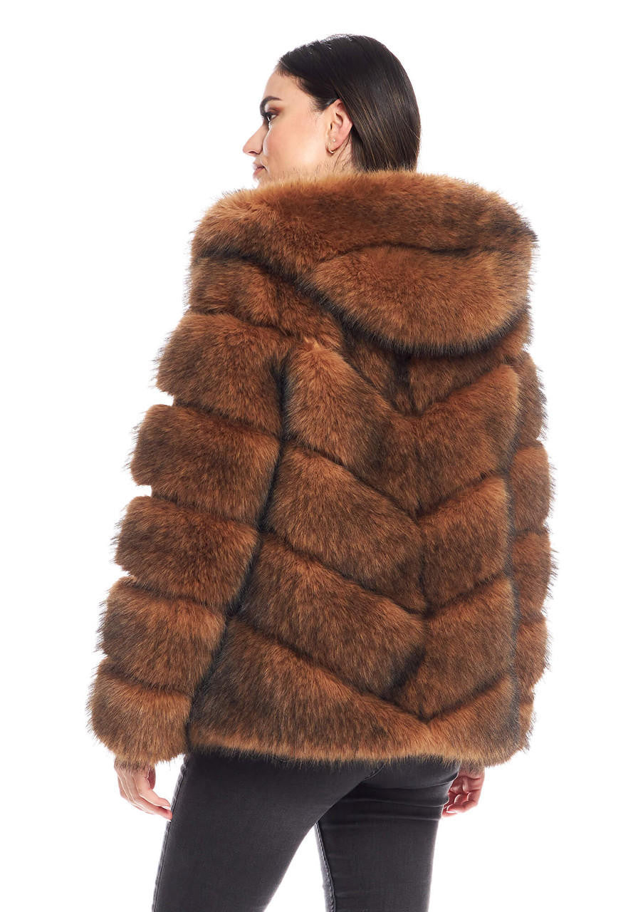Cedar Fox Faux Fur Chateau Chevron Hooded Coat Jacket (Back in Stock)