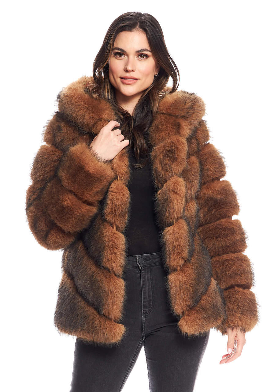Cedar Fox Faux Fur Chateau Chevron Hooded Coat Jacket (Back in Stock)