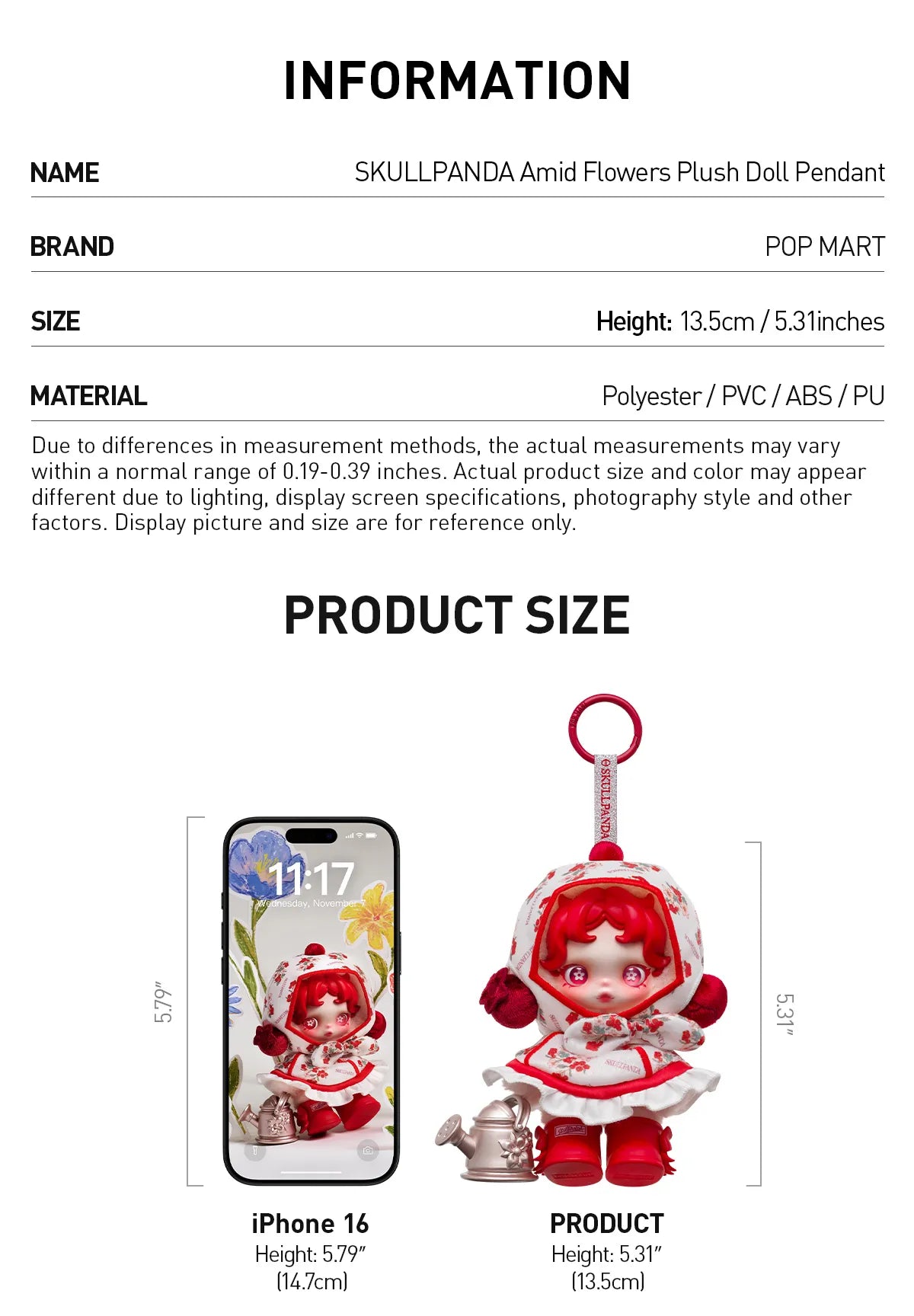 SKULLPANDA Amid Flowers Plush Doll Pendant