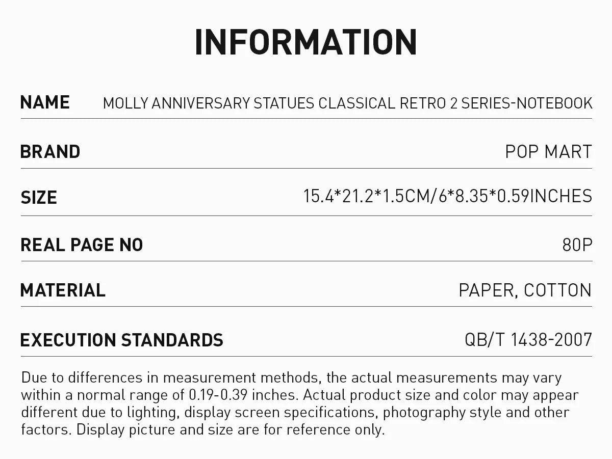 MOLLY Anniversary Statues Classical Retro 2 Series - Notebook