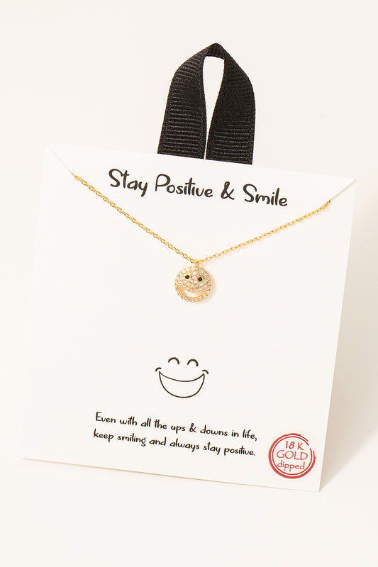 Pave Smiley Face Charm Necklace