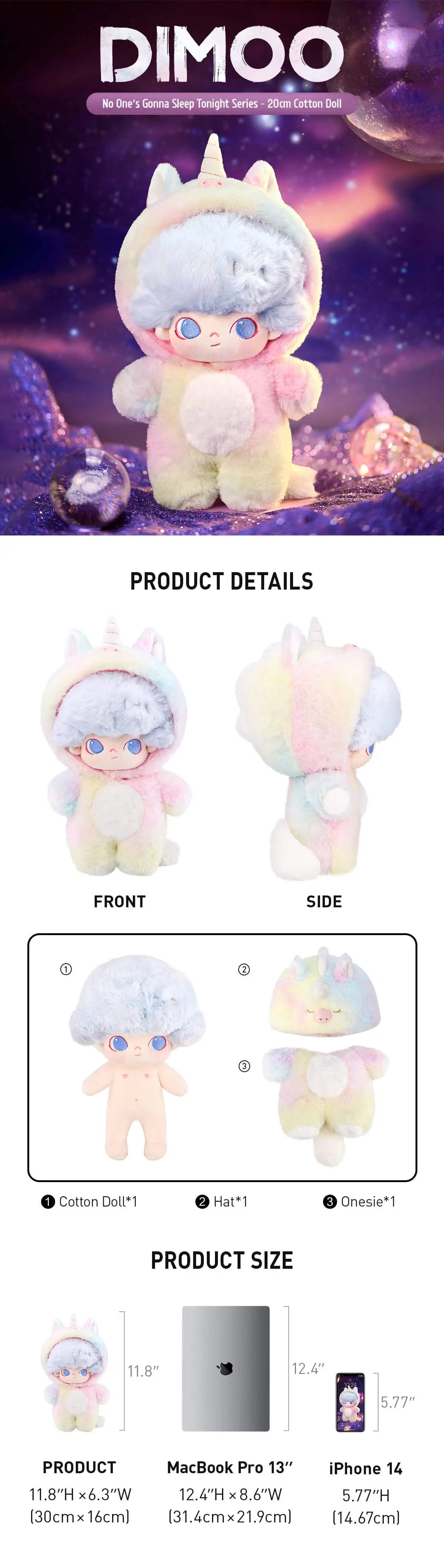 DIMOO: NoOne's Gonna Sleep Tonight Series-20cm Cotton Doll (Unicorn)