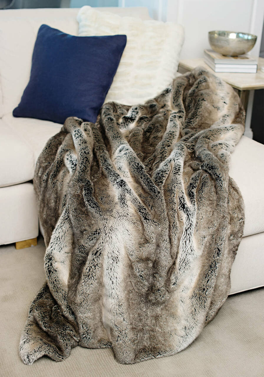 Signature Series Grey Rabbit Faux Fur Throws