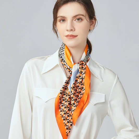 Square Animal / Geo Printed Silky Scarf