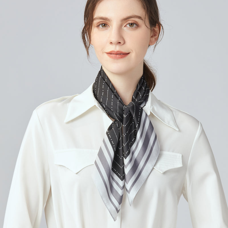 Dotted Line Silky Square Scarf black