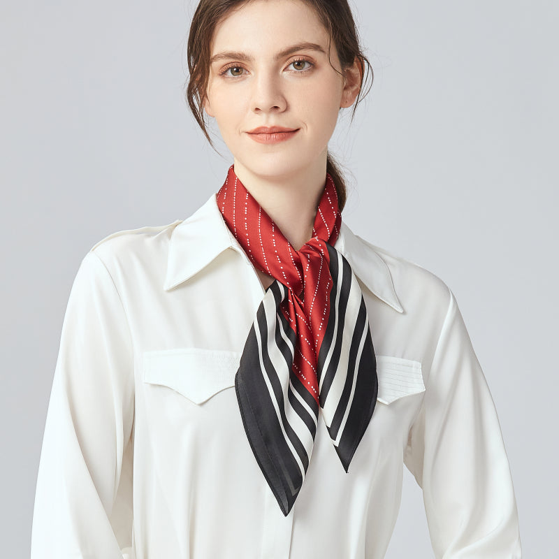 Dotted Line Silky Square Scarf red