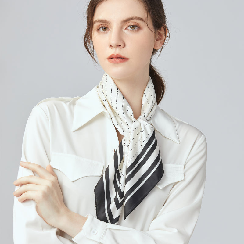 Dotted Line Silky Square Scarf white