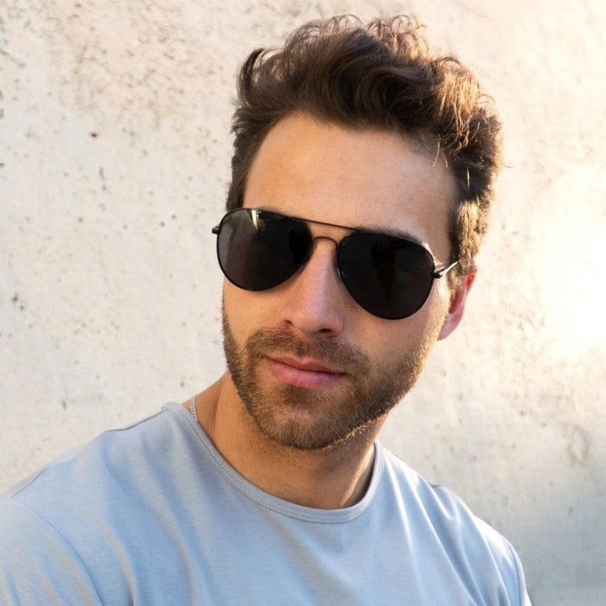 Aviator Sunglasses black lens black frame mod