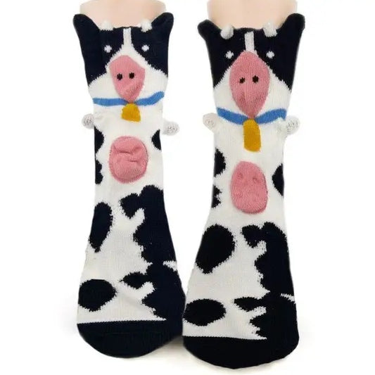 3D BLACK AND WHITE COW SOCKS