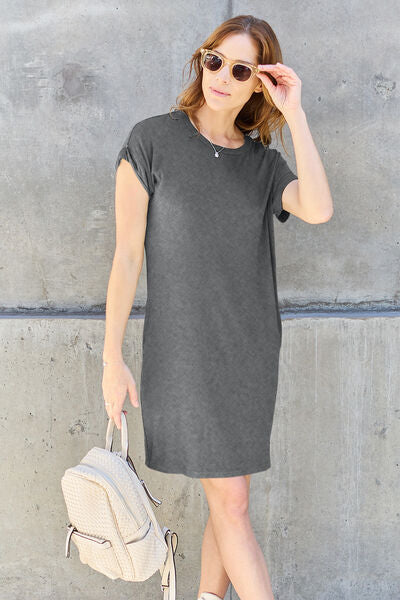 Bae Basics Full Size Round Neck Short Sleeve Dress with Pockets