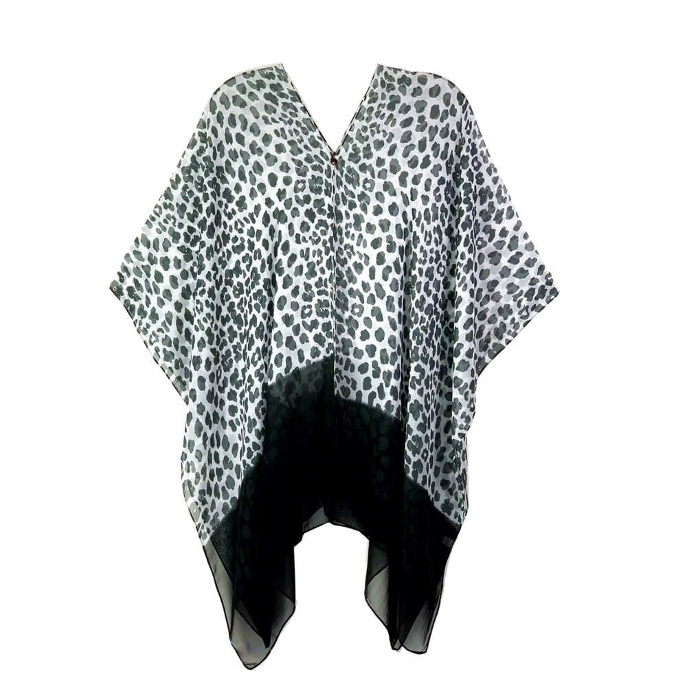 Chefon Printed Beach Cover Up with Buttons black and white leopard