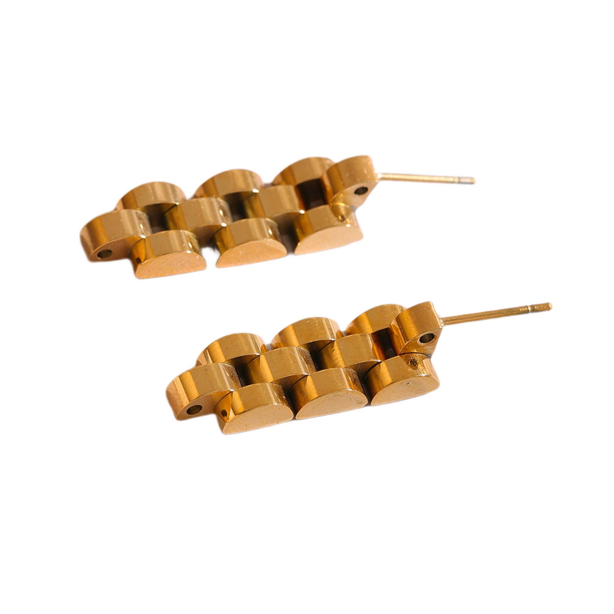 Gold Plated Watch Band Link Style Earrings 2