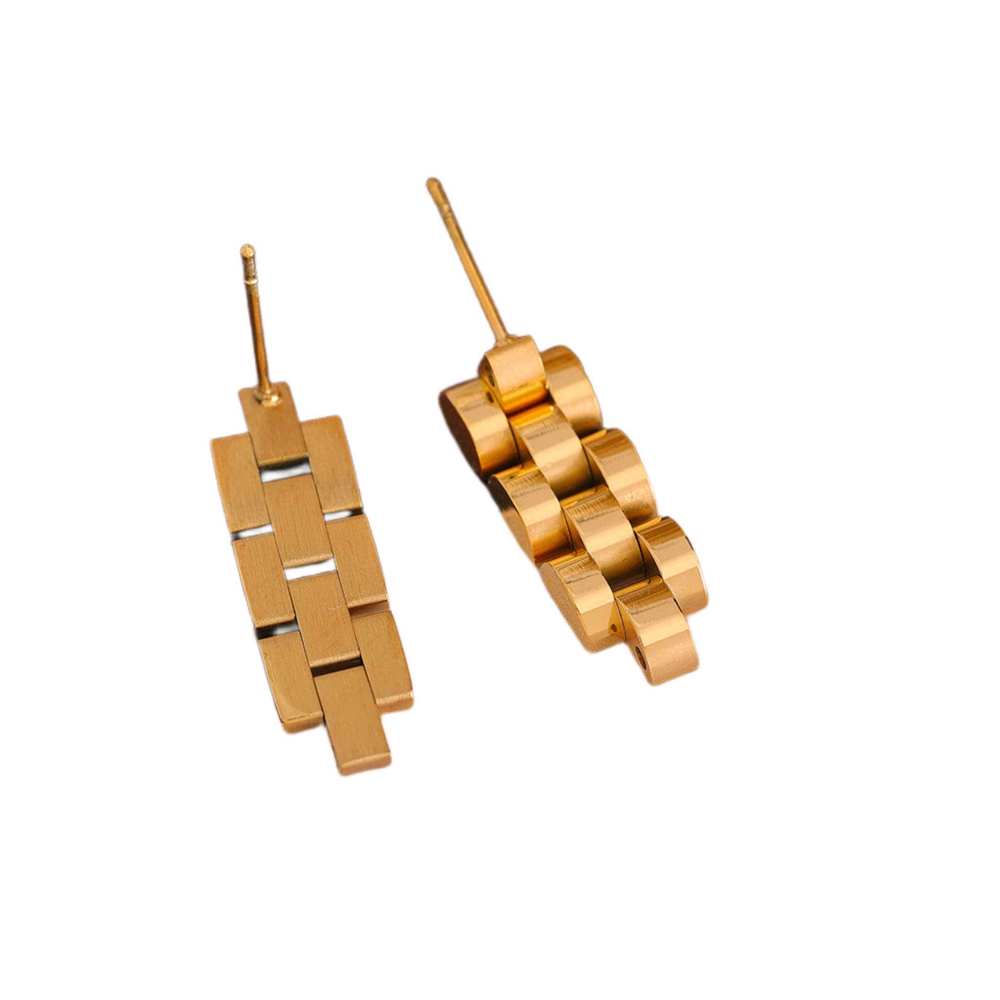 Gold Plated Watch Band Link Style Earrings 4