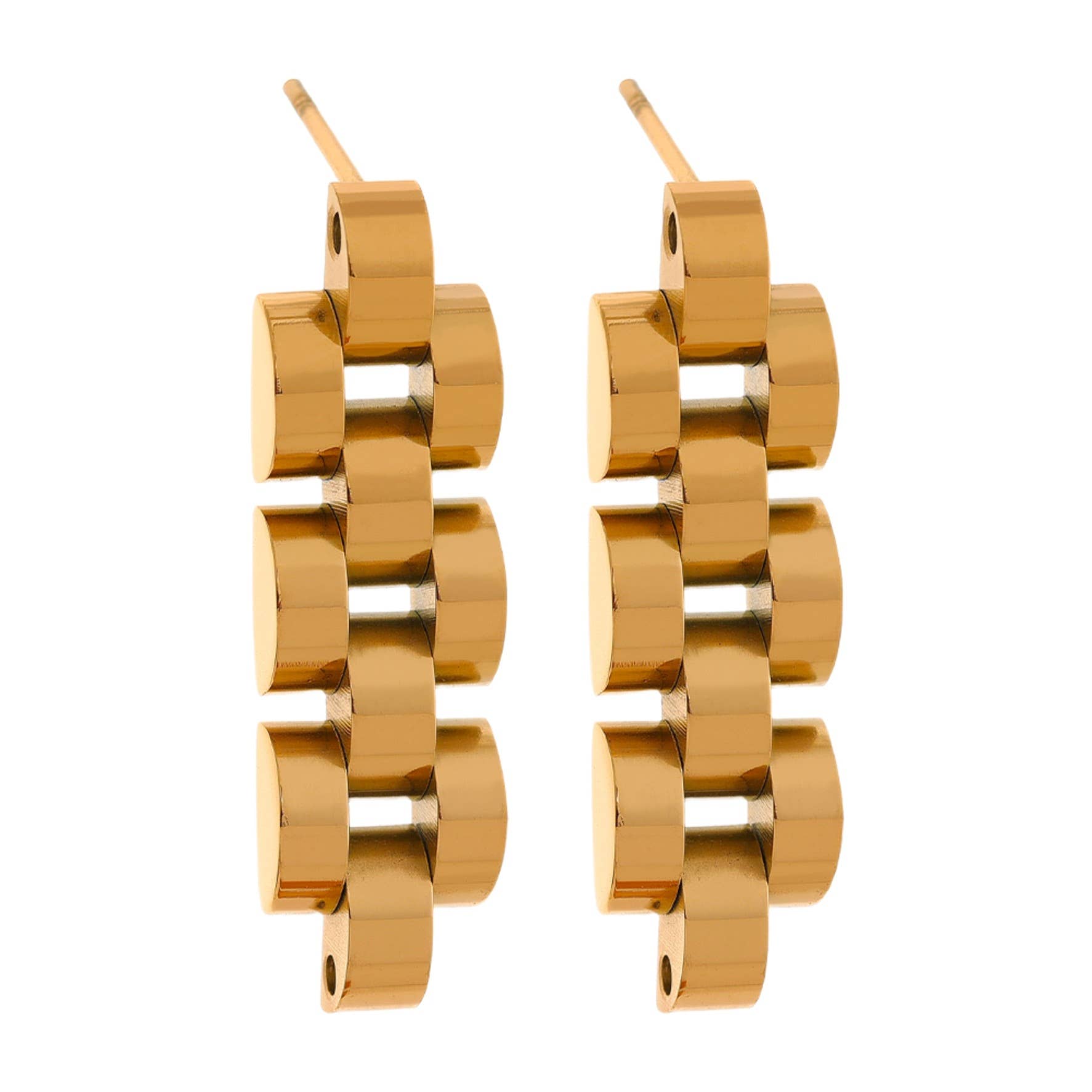 Gold Plated Watch Band Link Style Earrings
