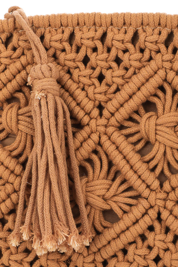 Macrame Crochet Zip Clutch With Tassel tan 2