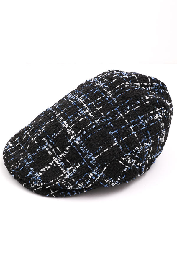 Blue white black tweed Newsboy Cap blue