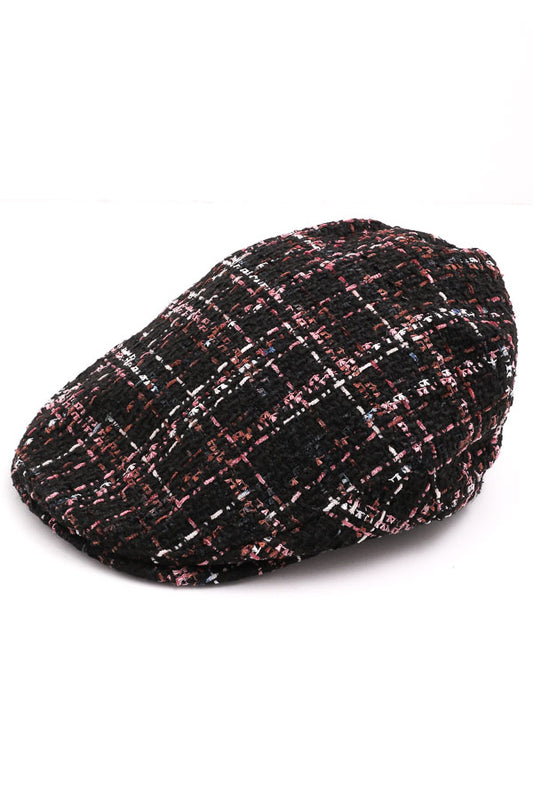 Pink white black tweed Newsboy Cap pink