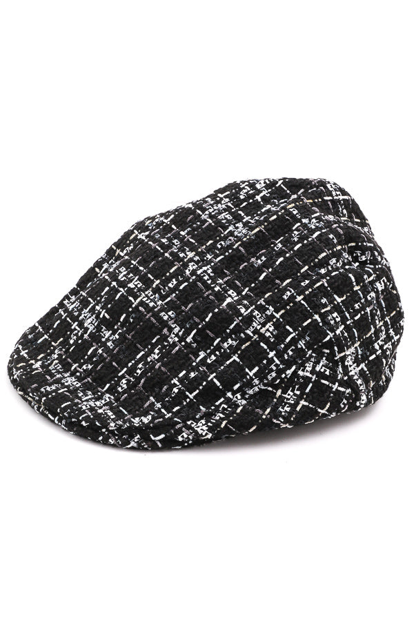 Grey white black tweed Newsboy Cap grey